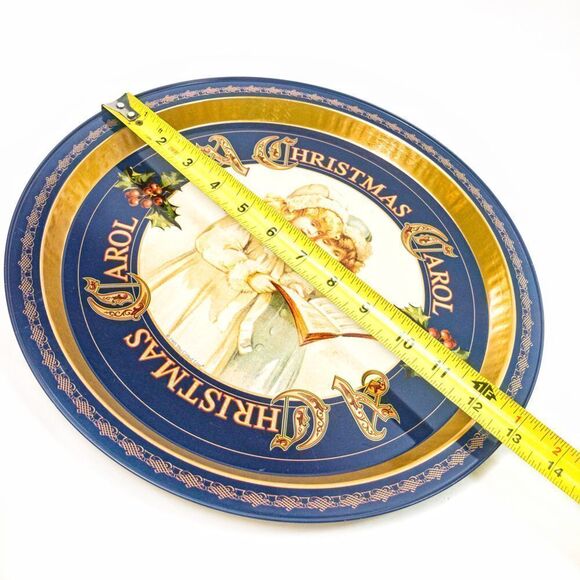 Vintage 1995 A Christmas Carol Round Aluminum Serving Tray Victorian Girls - Picture 7 of 10